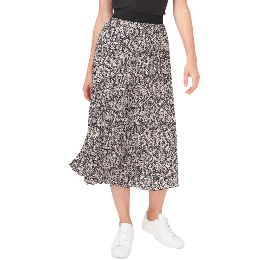Vince Camuto | Women’s Sprinkled Field Floral Print Black Pleated Midi Skirt XXL